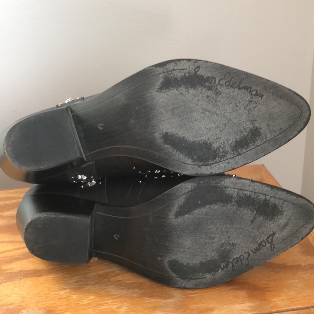 Sam Edelman Women sz 6 Black Leather Studded Western Ankle Booties - Picture 6 of 7